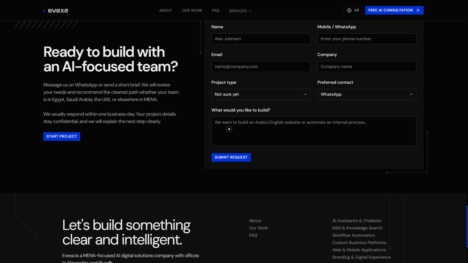 Evexa contact section placeholder