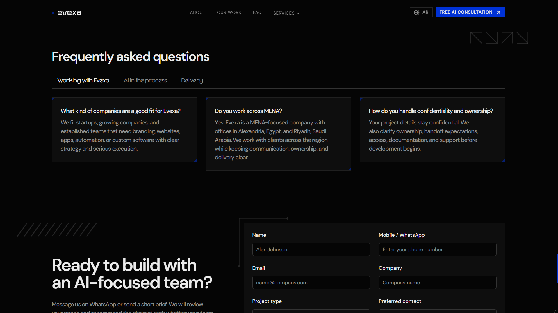 Evexa FAQ section placeholder