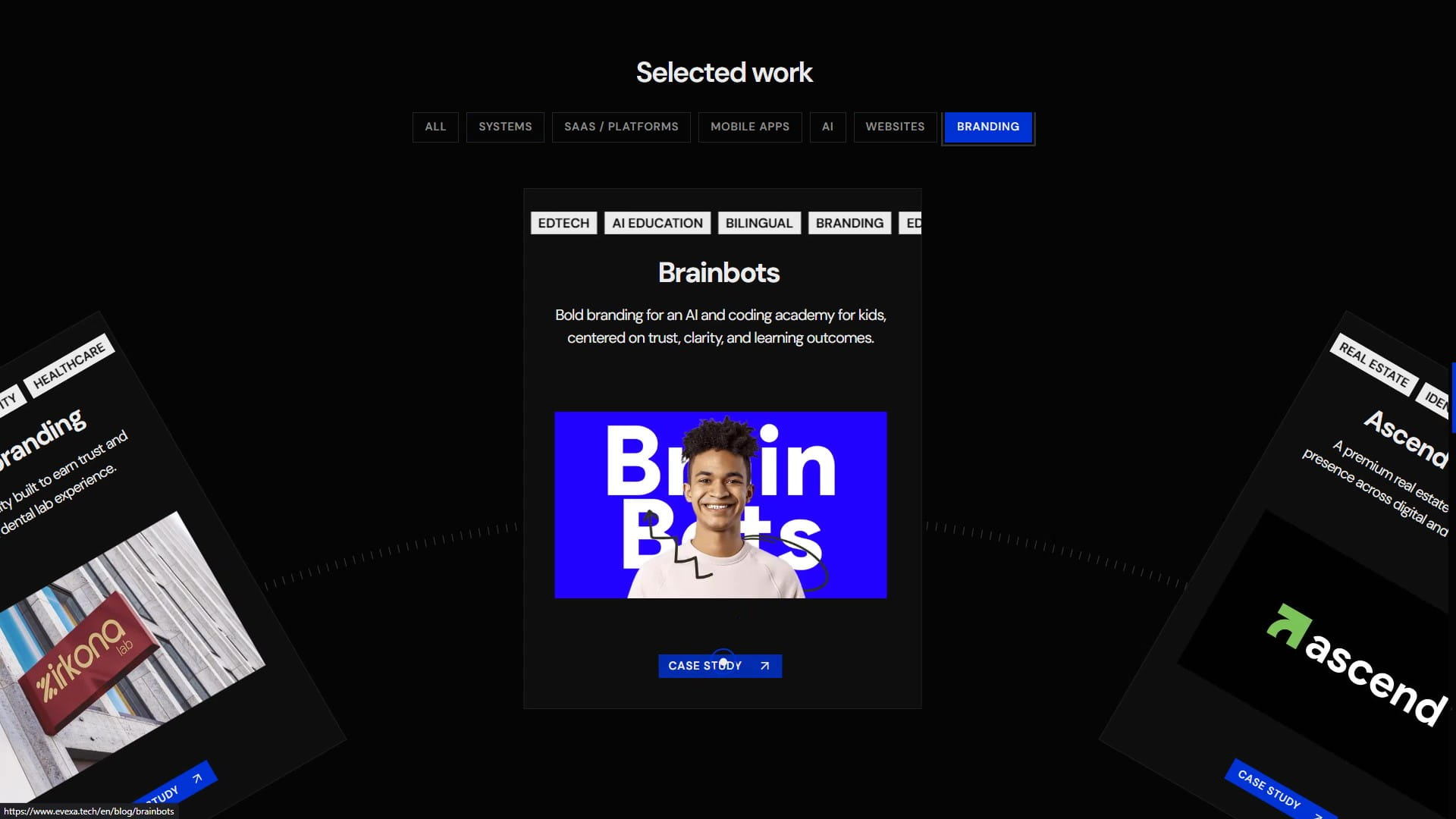 Evexa selected work section placeholder